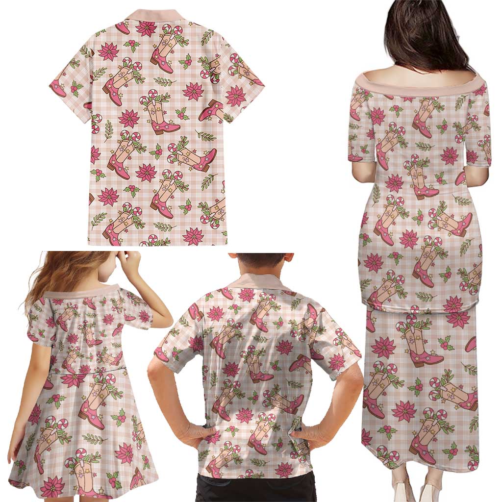 Beige Paniolo Palaka Hawaiian Cowgirl Christmas Family Matching Puletasi and Hawaiian Shirt LT9 - Polynesian Pride