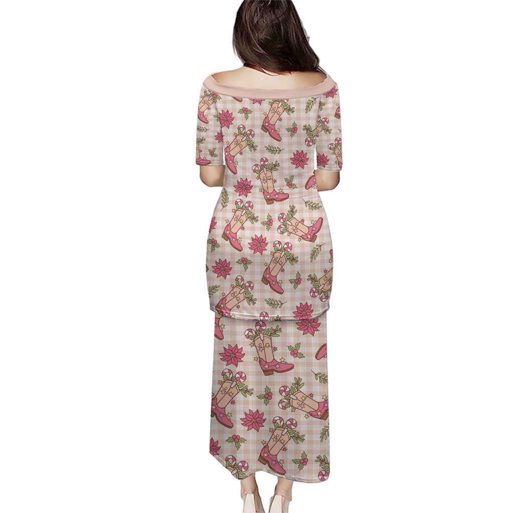 Beige Paniolo Palaka Hawaiian Cowgirl Christmas Family Matching Puletasi and Hawaiian Shirt LT9 - Polynesian Pride