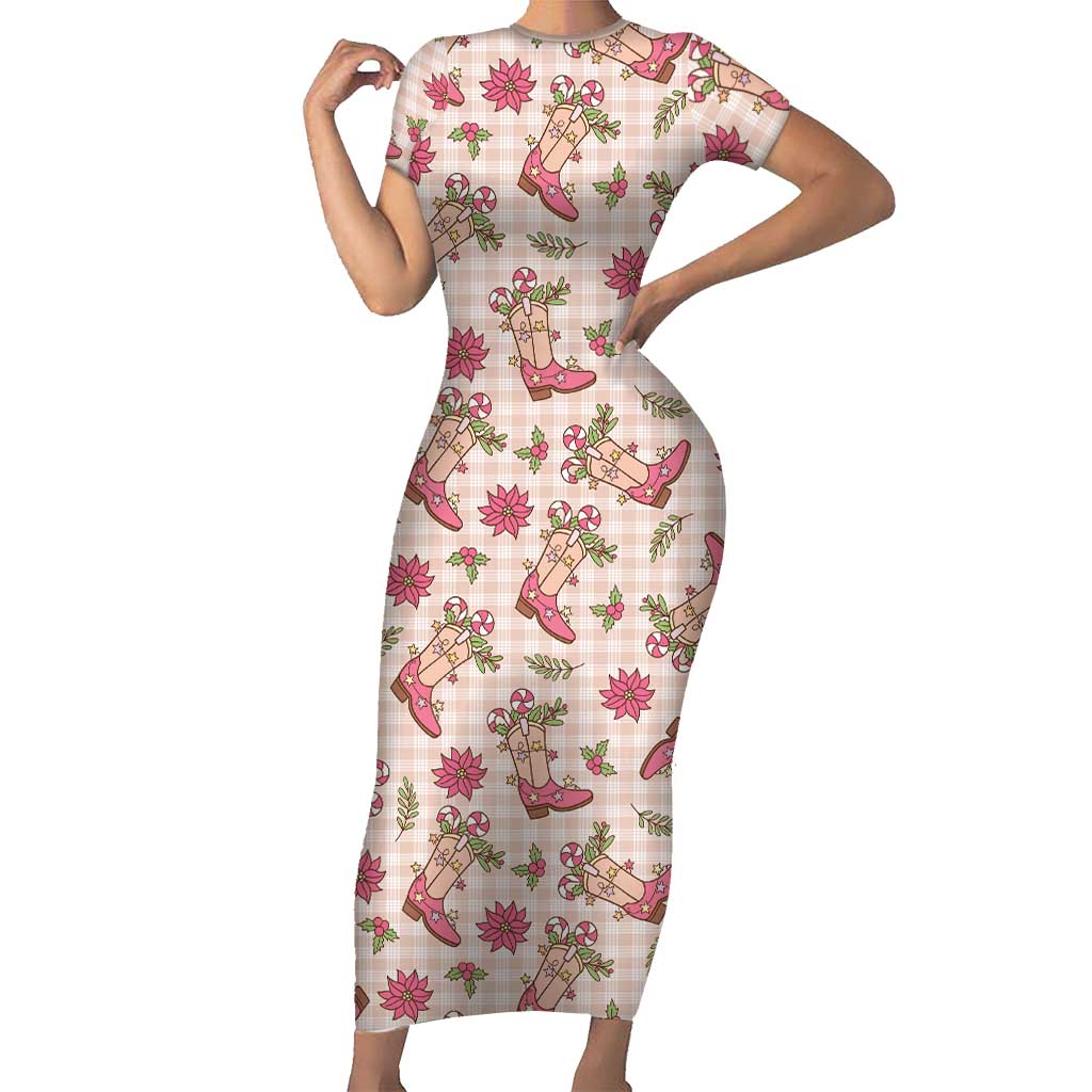 Beige Paniolo Palaka Hawaiian Cowgirl Christmas Family Matching Short Sleeve Bodycon Dress and Hawaiian Shirt LT9 Mom's Dress Beige - Polynesian Pride