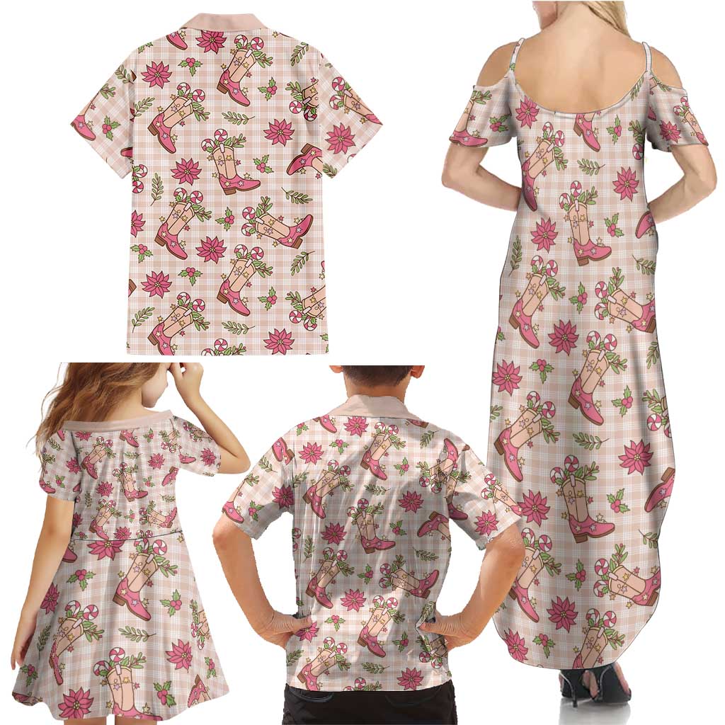 Beige Paniolo Palaka Hawaiian Cowgirl Christmas Family Matching Summer Maxi Dress and Hawaiian Shirt LT9 - Polynesian Pride