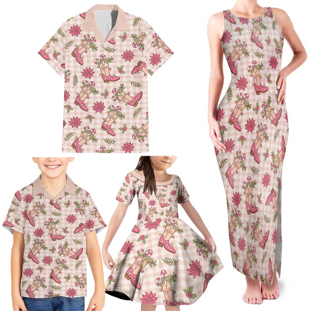 Beige Paniolo Palaka Hawaiian Cowgirl Christmas Family Matching Tank Maxi Dress and Hawaiian Shirt - Polynesian Pride