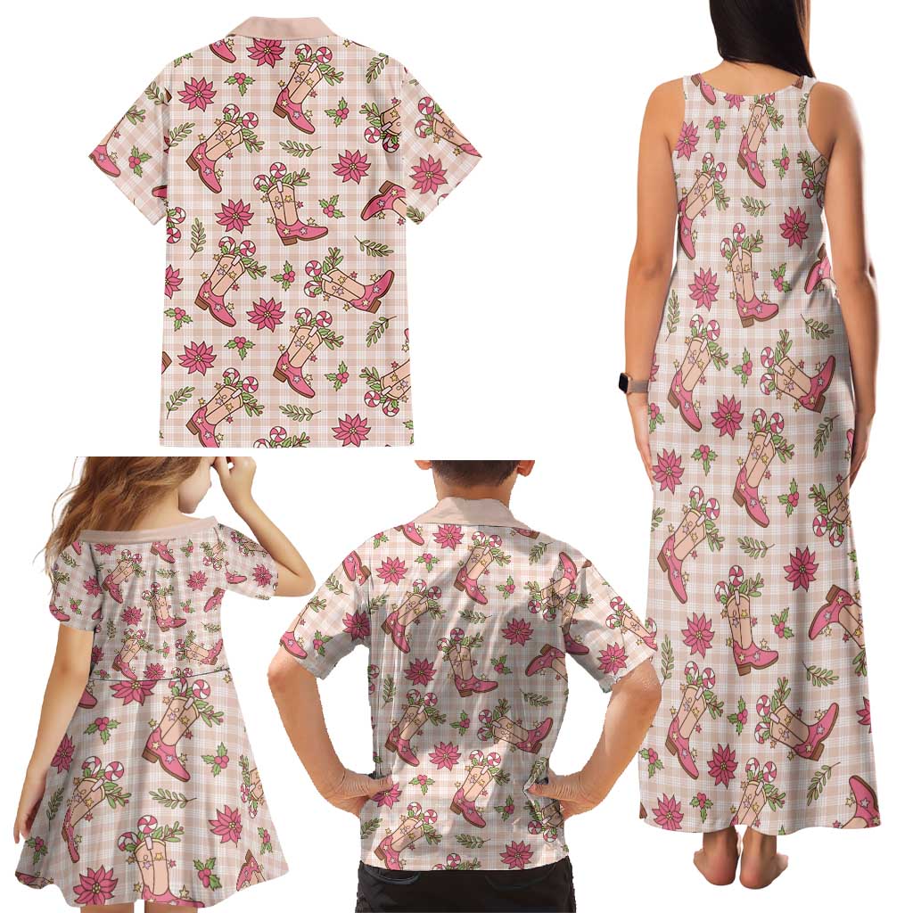 Beige Paniolo Palaka Hawaiian Cowgirl Christmas Family Matching Tank Maxi Dress and Hawaiian Shirt LT9 - Polynesian Pride