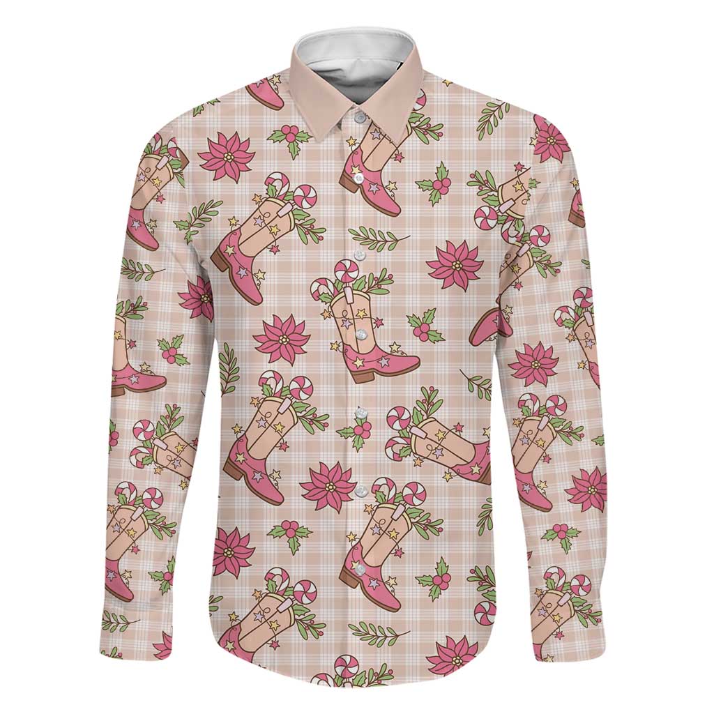 Beige Paniolo Palaka Hawaiian Cowgirl Christmas Family Matching Tank Maxi Dress and Hawaiian Shirt LT9 Dad's Shirt - Long Sleeve Beige - Polynesian Pride