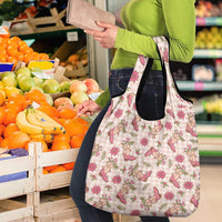 Beige Paniolo Palaka Hawaiian Cowgirl Christmas Grocery Bag - Polynesian Pride