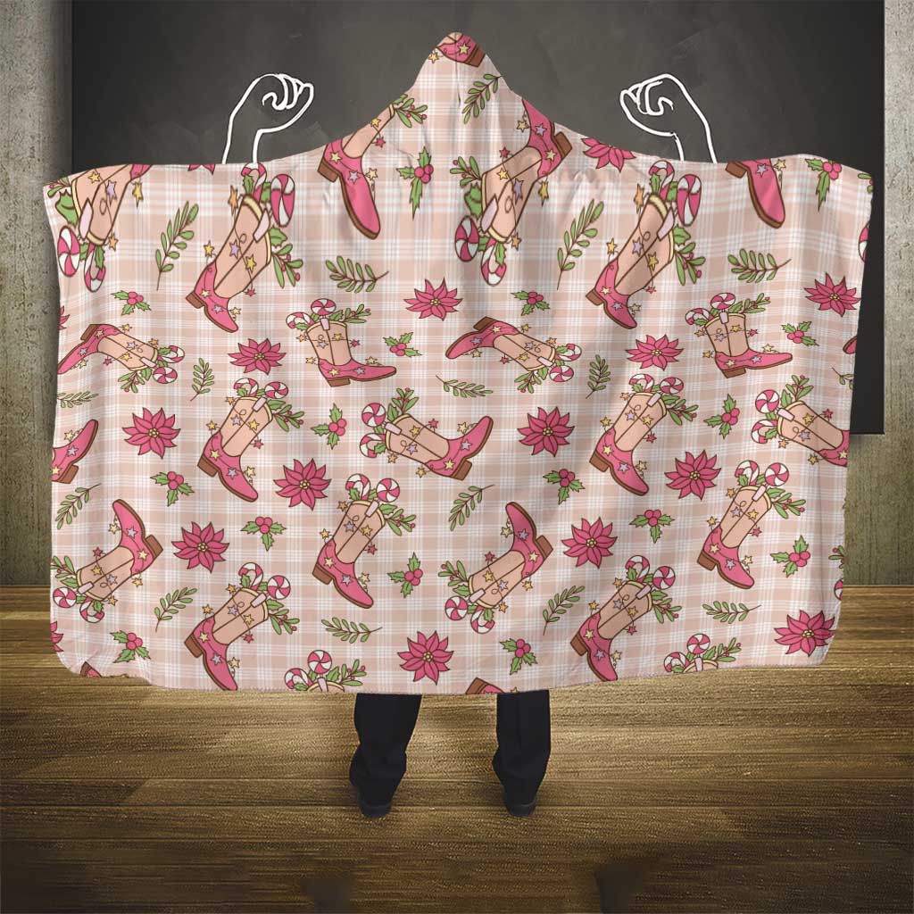 Beige Paniolo Palaka Hawaiian Cowgirl Christmas Hooded Blanket - Polynesian Pride