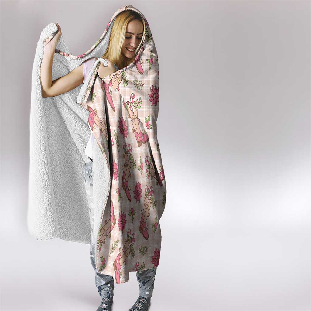 Beige Paniolo Palaka Hawaiian Cowgirl Christmas Hooded Blanket - Polynesian Pride