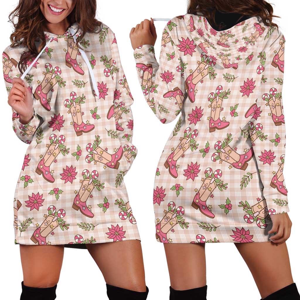 Beige Paniolo Palaka Hawaiian Cowgirl Christmas Hoodie Dress LT9 - Polynesian Pride