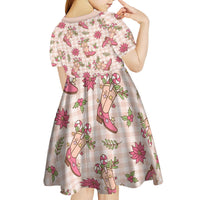 Beige Paniolo Palaka Hawaiian Cowgirl Christmas Kid Short Sleeve Dress - Polynesian Pride