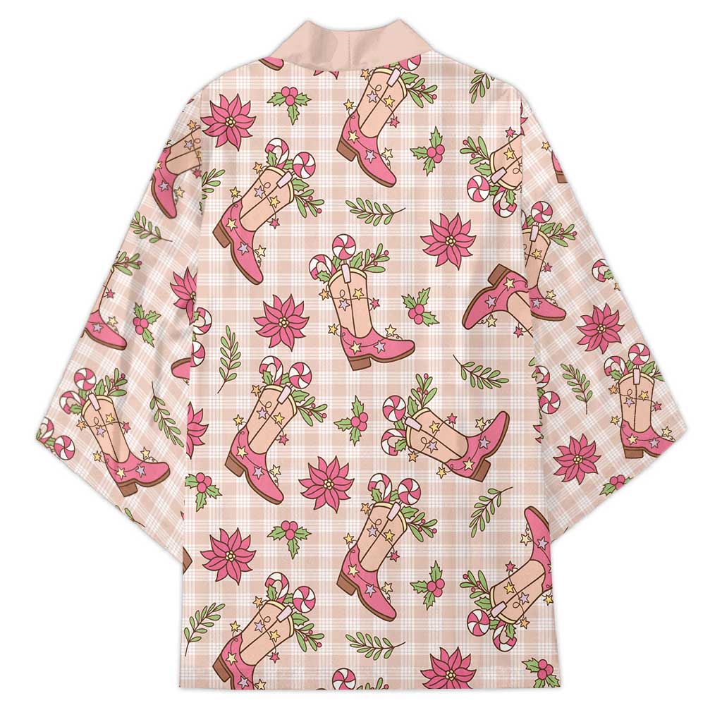 Beige Paniolo Palaka Hawaiian Cowgirl Christmas Kimono - Polynesian Pride