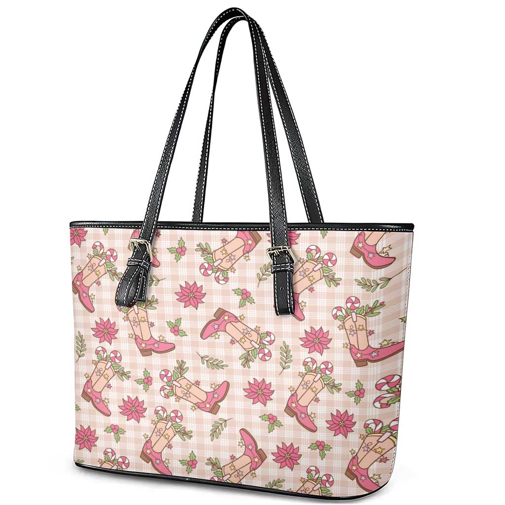 Beige Paniolo Palaka Hawaiian Cowgirl Christmas Leather Tote Bag - Polynesian Pride