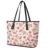 Beige Paniolo Palaka Hawaiian Cowgirl Christmas Leather Tote Bag - Polynesian Pride