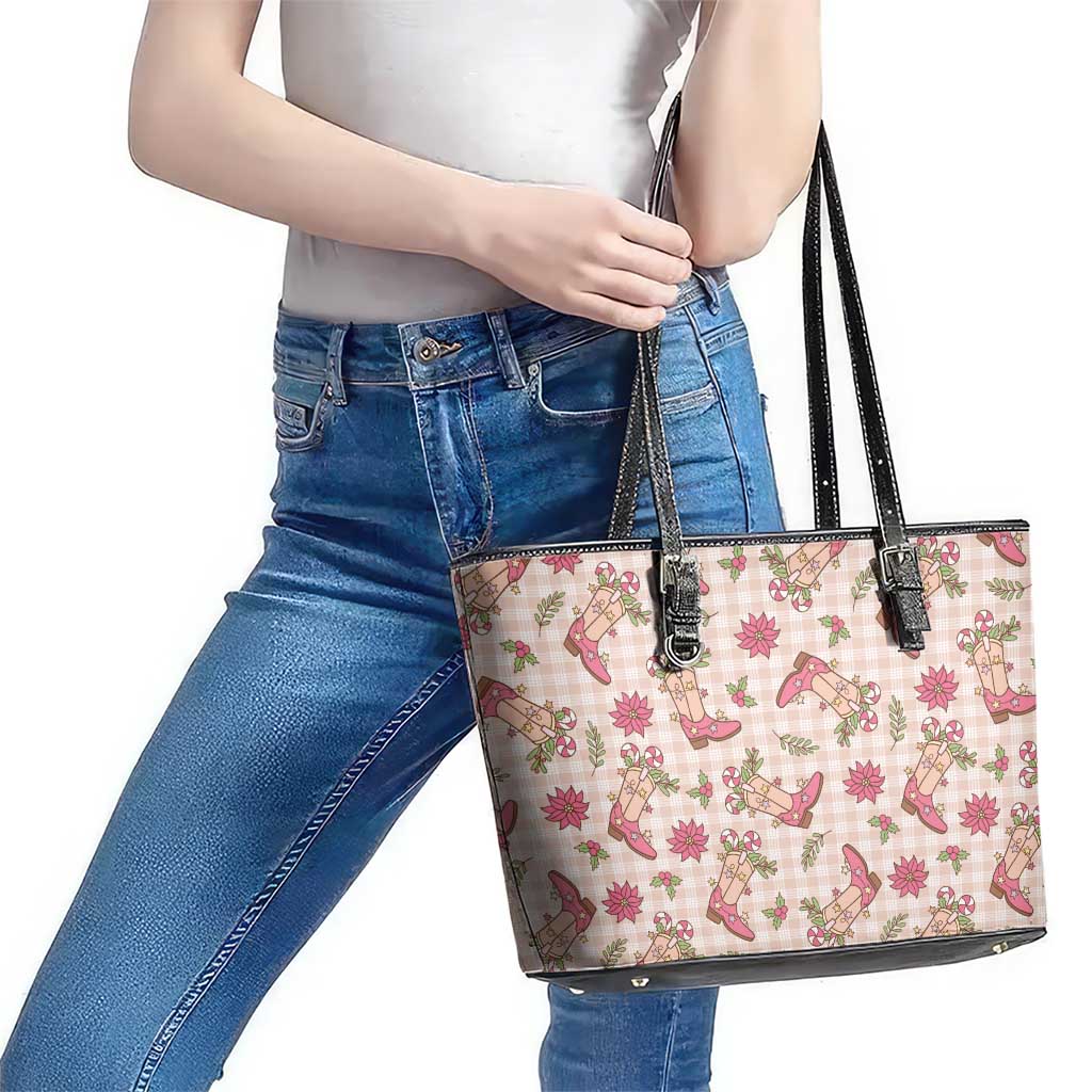 Beige Paniolo Palaka Hawaiian Cowgirl Christmas Leather Tote Bag - Polynesian Pride