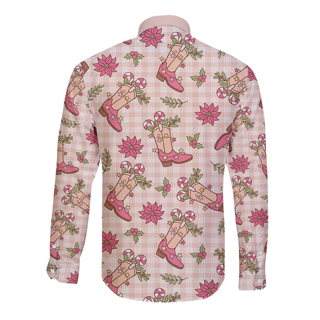 Beige Paniolo Palaka Hawaiian Cowgirl Christmas Long Sleeve Button Shirt - Polynesian Pride