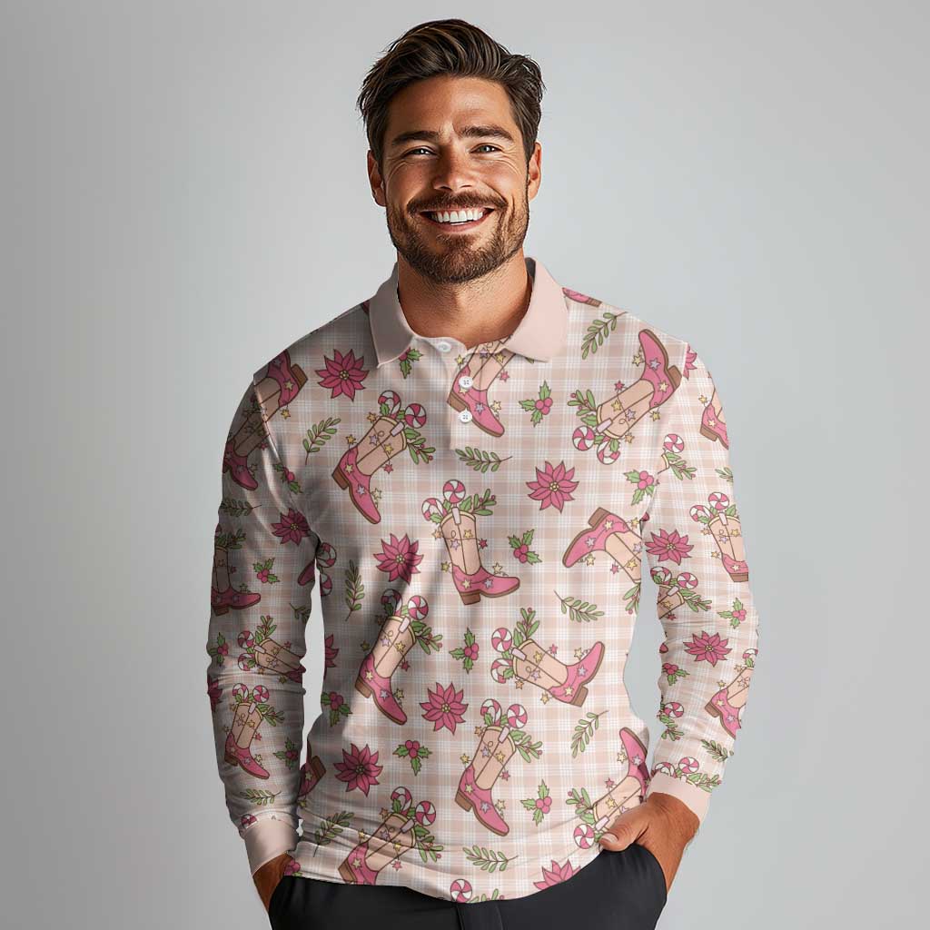 Beige Paniolo Palaka Hawaiian Cowgirl Christmas Long Sleeve Polo Shirt - Polynesian Pride