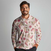 Beige Paniolo Palaka Hawaiian Cowgirl Christmas Long Sleeve Polo Shirt - Polynesian Pride
