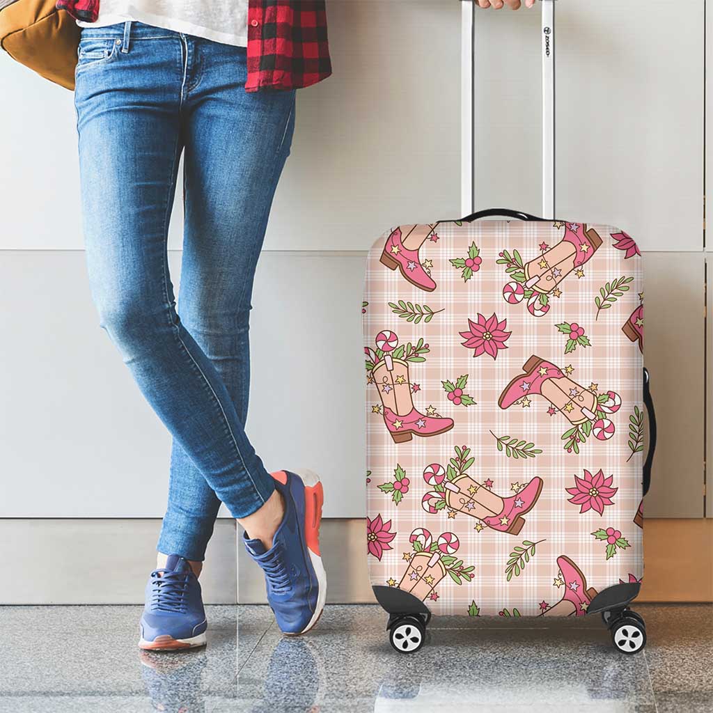 Beige Paniolo Palaka Hawaiian Cowgirl Christmas Luggage Cover - Polynesian Pride