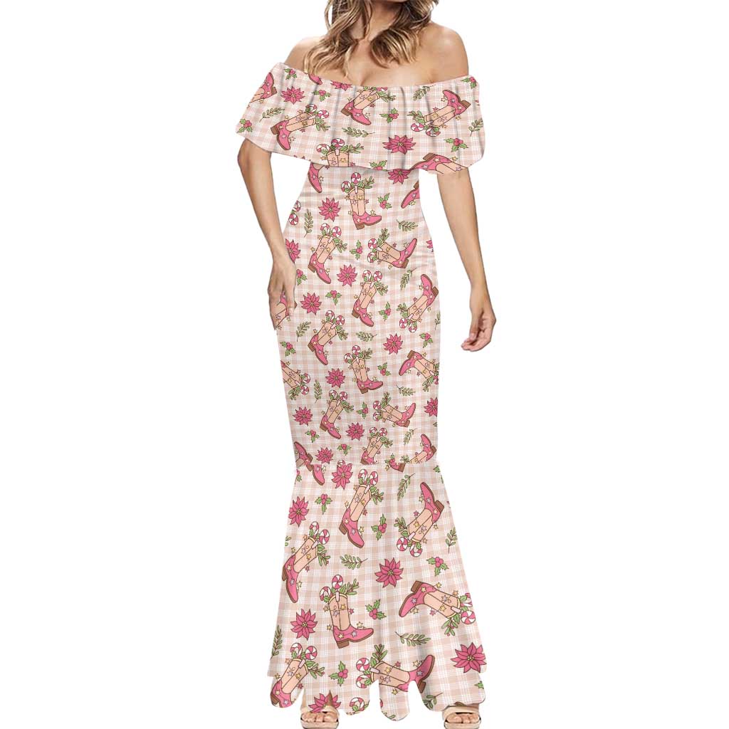 Beige Paniolo Palaka Hawaiian Cowgirl Christmas Mermaid Dress - Polynesian Pride