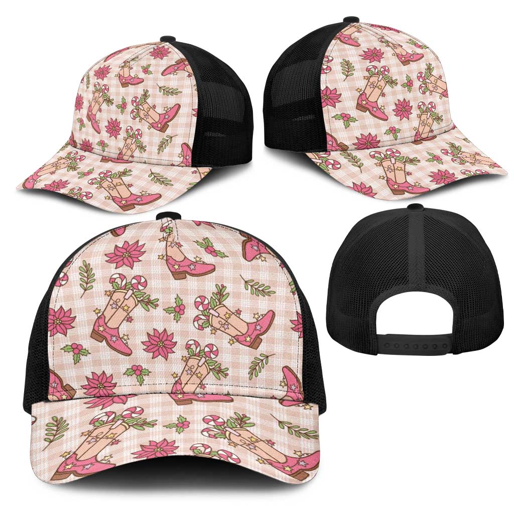 Beige Paniolo Palaka Hawaiian Cowgirl Christmas Mesh Trucker Cap - Polynesian Pride