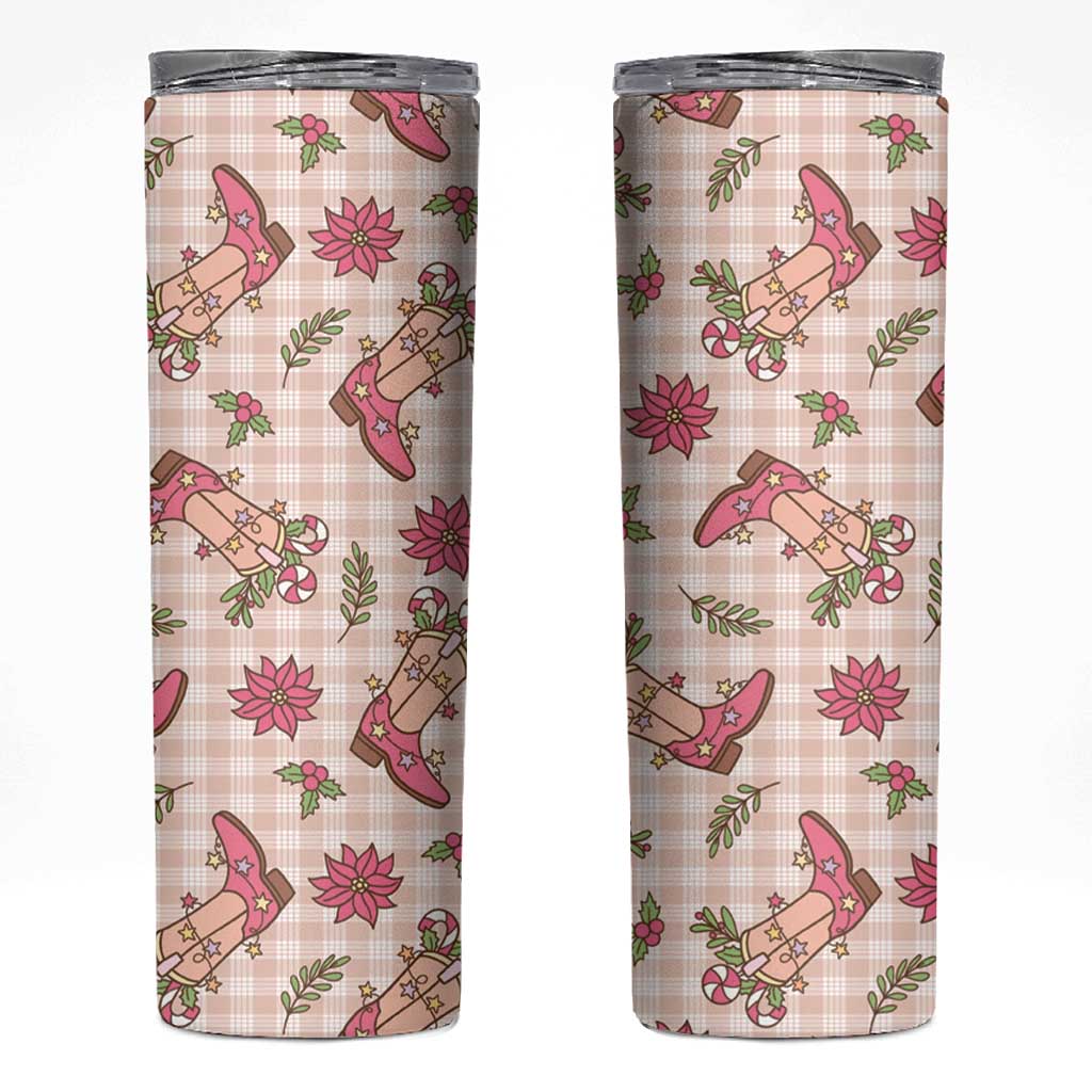 Beige Paniolo Palaka Hawaiian Cowgirl Christmas Skinny Tumbler - Polynesian Pride