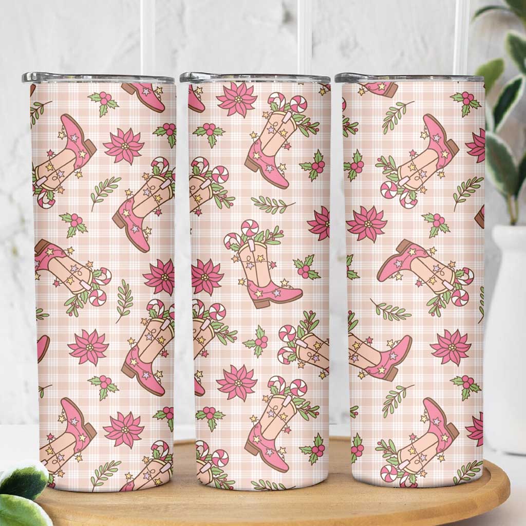 Beige Paniolo Palaka Hawaiian Cowgirl Christmas Skinny Tumbler LT9 - Polynesian Pride