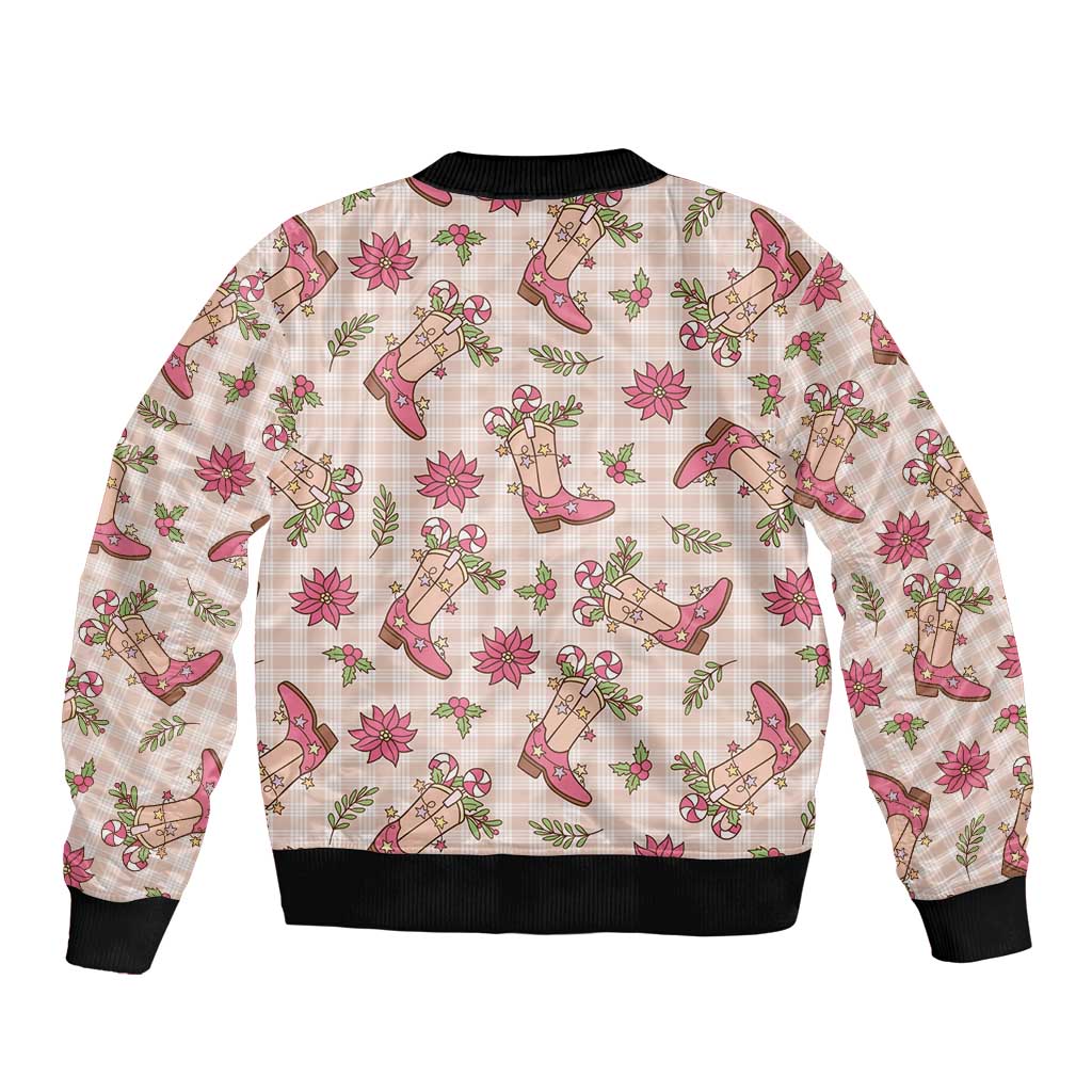 Beige Paniolo Palaka Hawaiian Cowgirl Christmas Sleeve Zip Bomber Jacket - Polynesian Pride