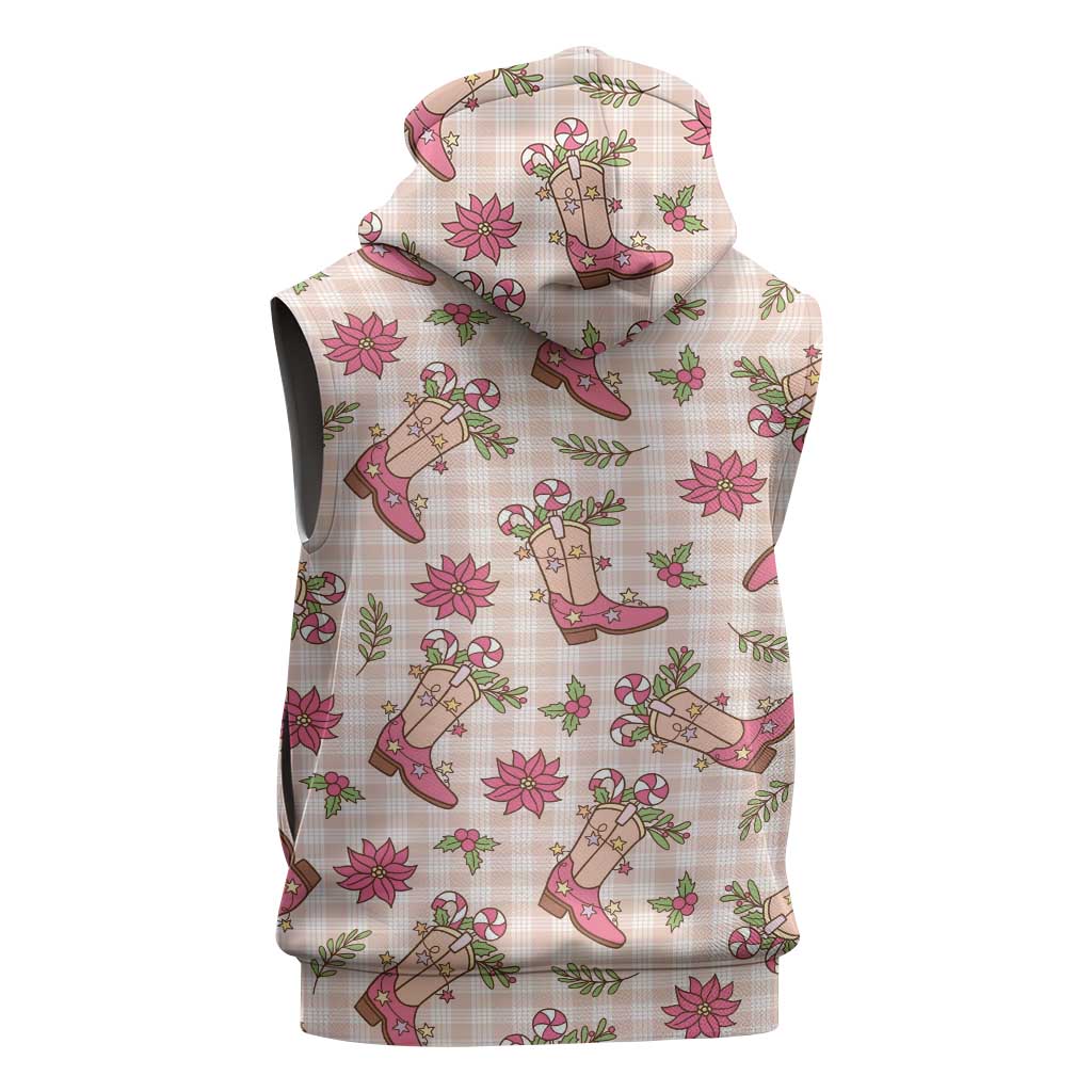Beige Paniolo Palaka Hawaiian Cowgirl Christmas Sleeveless Zip Hoodie - Polynesian Pride