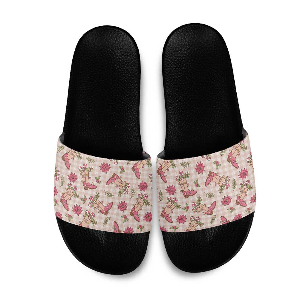 Beige Paniolo Palaka Hawaiian Cowgirl Christmas Slide Sandals - Polynesian Pride