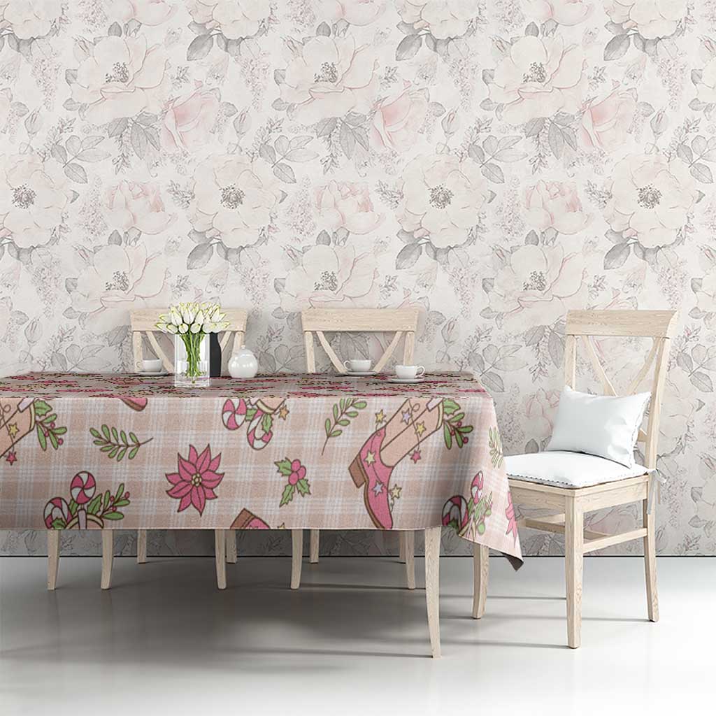 Beige Paniolo Palaka Hawaiian Cowgirl Christmas Tablecloth - Polynesian Pride