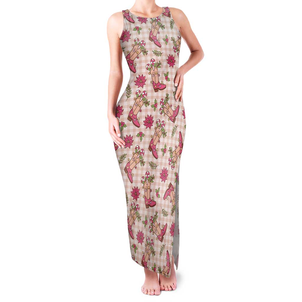 Beige Paniolo Palaka Hawaiian Cowgirl Christmas Tank Maxi Dress - Polynesian Pride