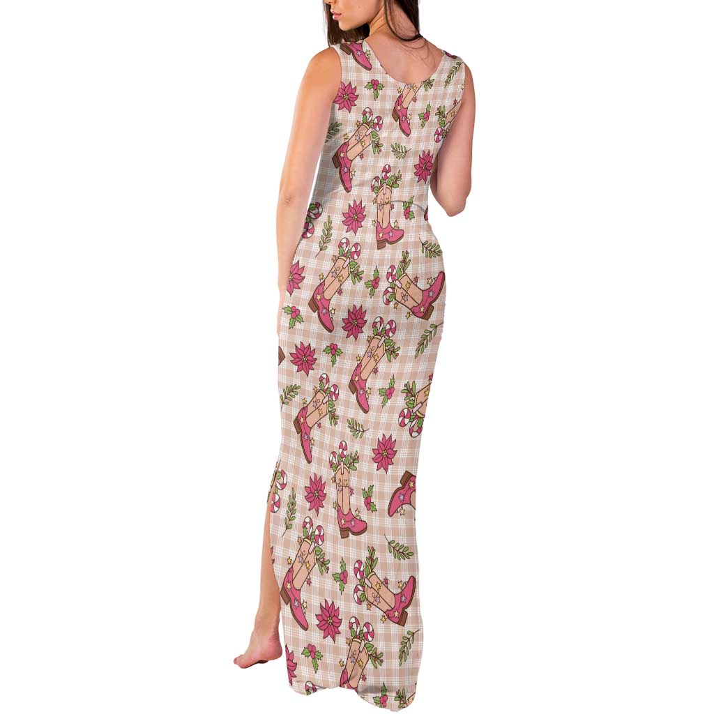 Beige Paniolo Palaka Hawaiian Cowgirl Christmas Tank Maxi Dress - Polynesian Pride