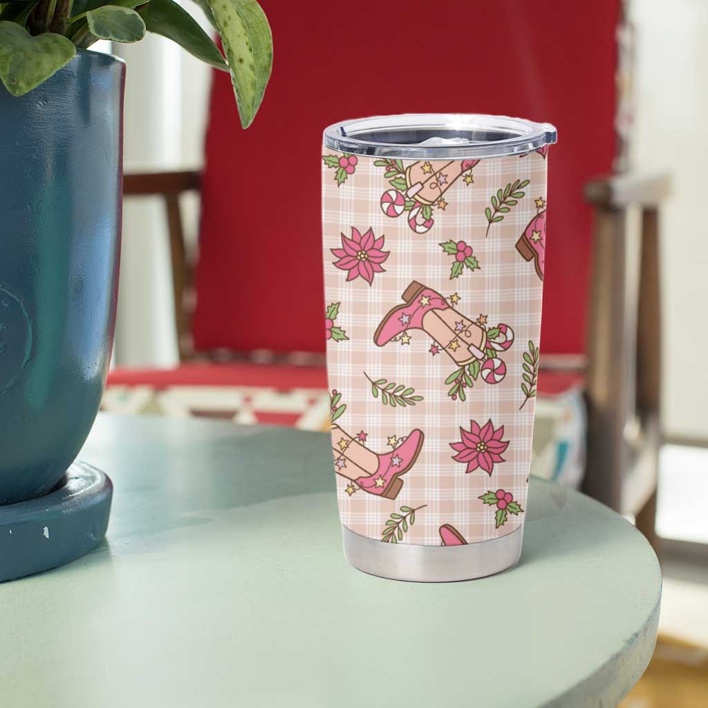 Beige Paniolo Palaka Hawaiian Cowgirl Christmas Tumbler Cup - Polynesian Pride