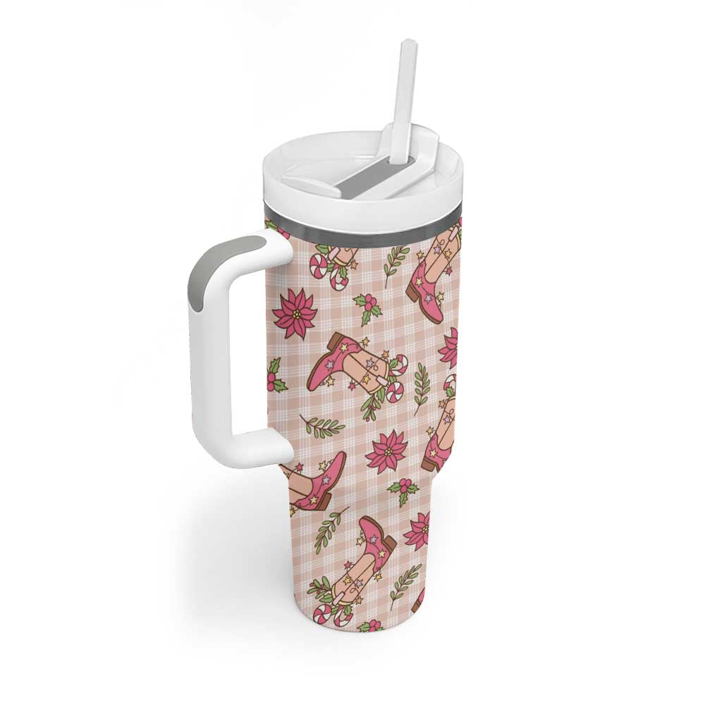 Beige Paniolo Palaka Hawaiian Cowgirl Christmas Tumbler With Handle - Polynesian Pride