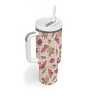 Beige Paniolo Palaka Hawaiian Cowgirl Christmas Tumbler With Handle - Polynesian Pride