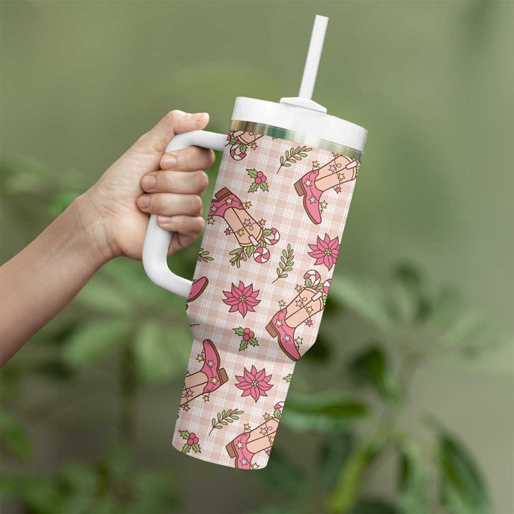 Beige Paniolo Palaka Hawaiian Cowgirl Christmas Tumbler With Handle - Polynesian Pride