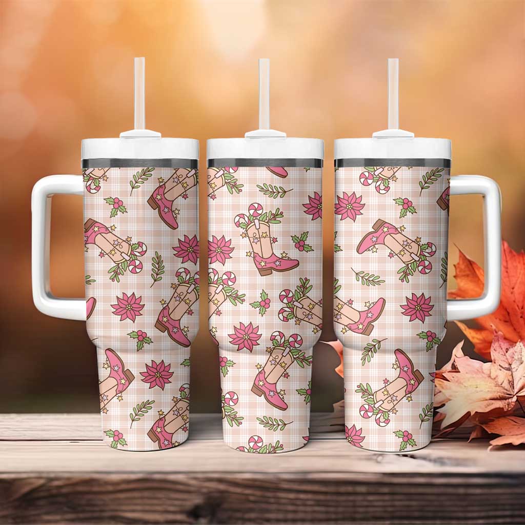 Beige Paniolo Palaka Hawaiian Cowgirl Christmas Tumbler With Handle - Polynesian Pride