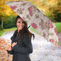 Beige Paniolo Palaka Hawaiian Cowgirl Christmas Umbrella - Polynesian Pride