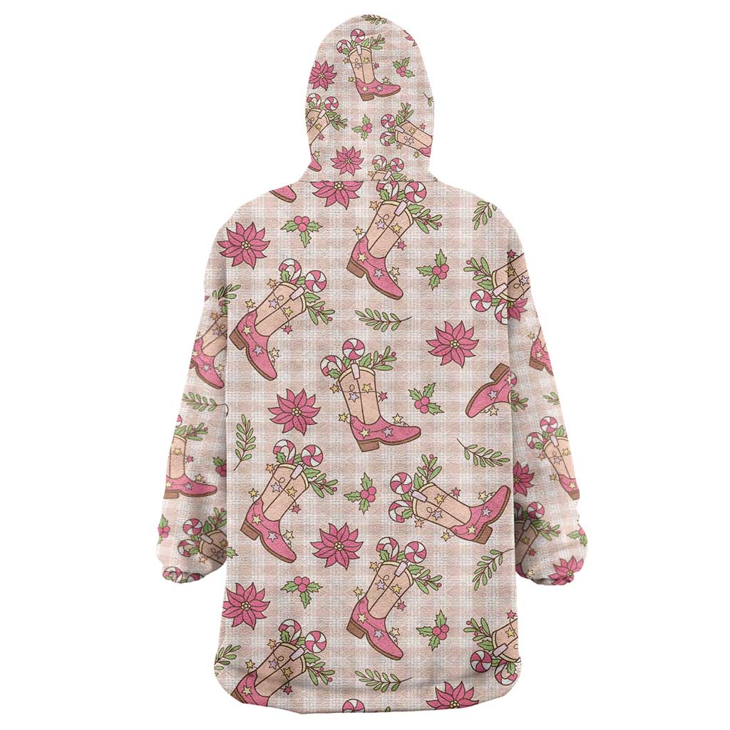 Beige Paniolo Palaka Hawaiian Cowgirl Christmas Wearable Blanket Hoodie - Polynesian Pride