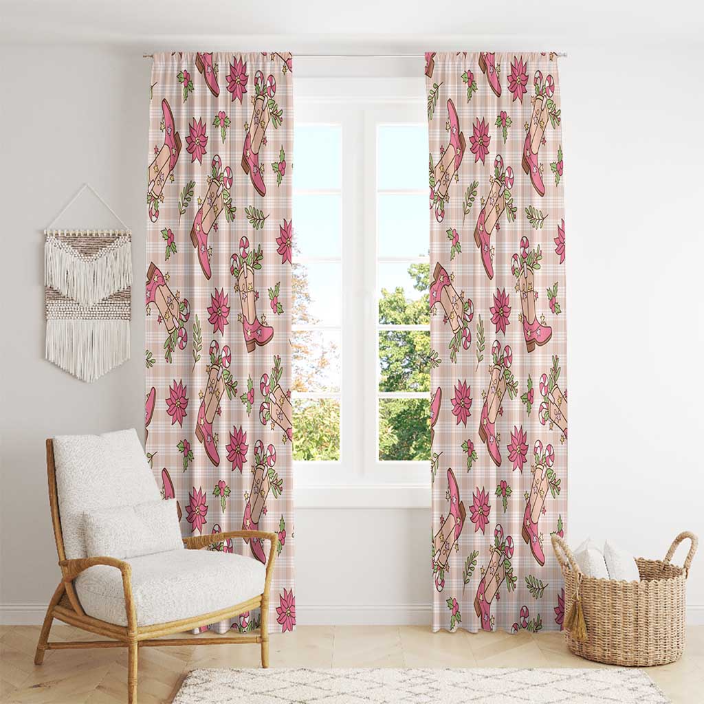 Beige Paniolo Palaka Hawaiian Cowgirl Christmas Window Curtain - Polynesian Pride