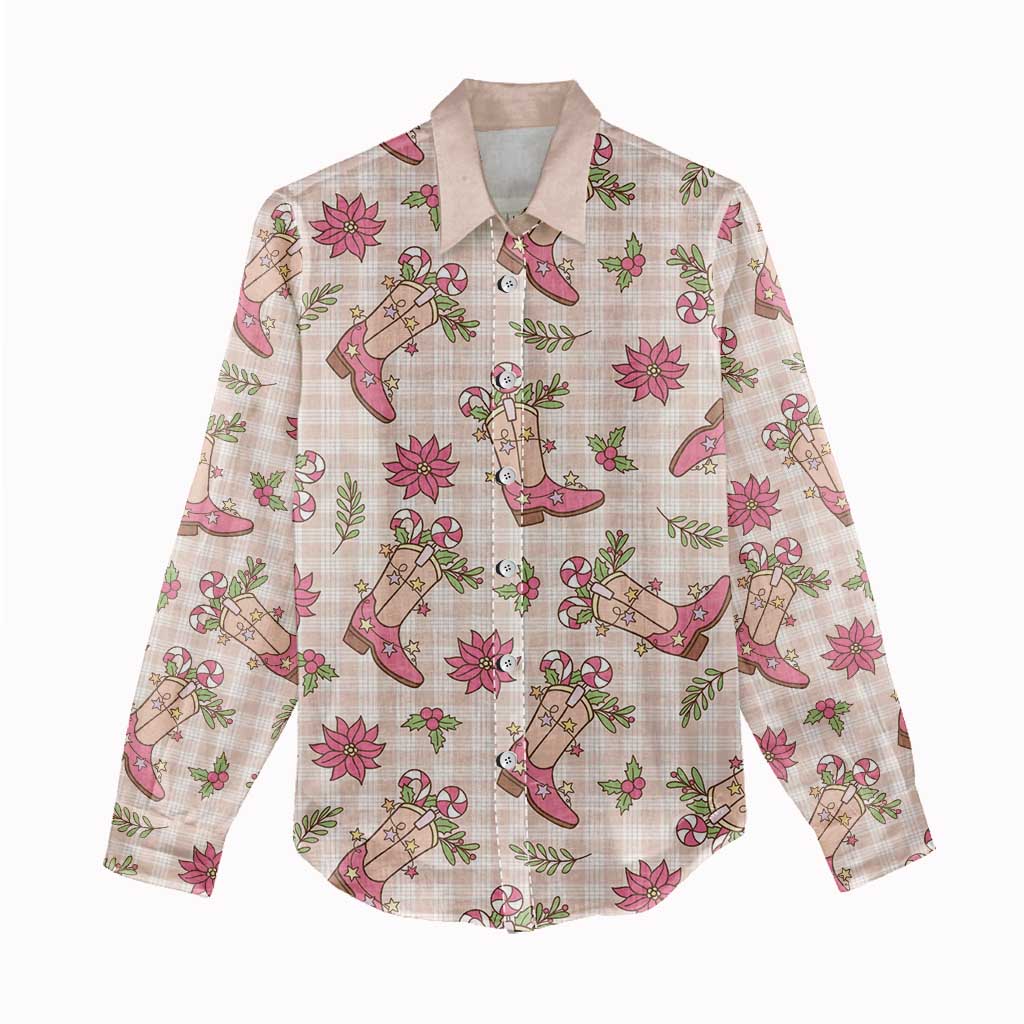 Beige Paniolo Palaka Hawaiian Cowgirl Christmas Women Casual Shirt LT9 - Polynesian Pride