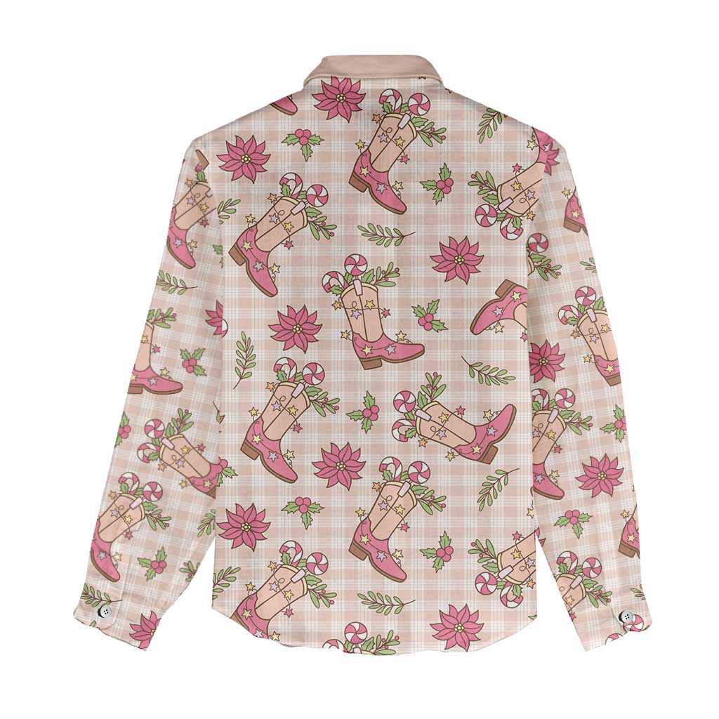 Beige Paniolo Palaka Hawaiian Cowgirl Christmas Women Casual Shirt LT9 - Polynesian Pride