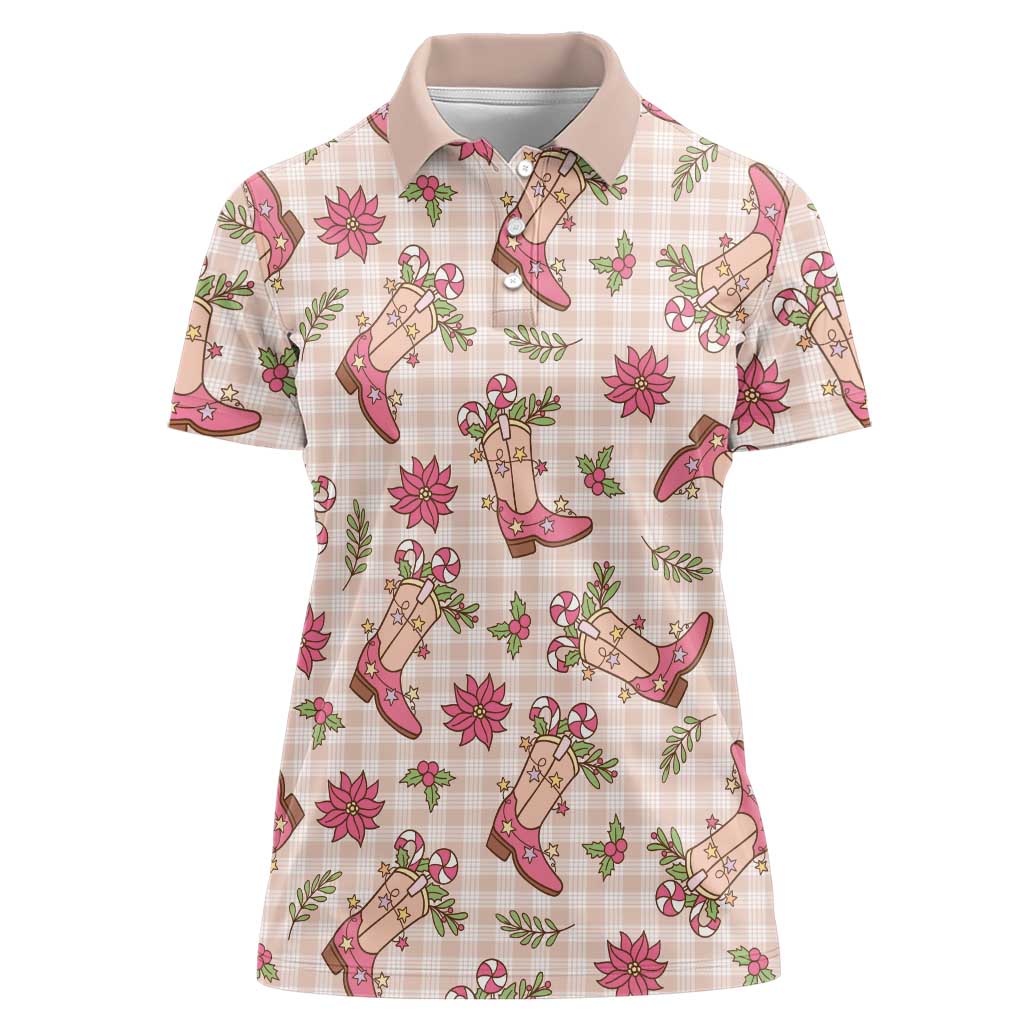 Beige Paniolo Palaka Hawaiian Cowgirl Christmas Women Polo Shirt - Polynesian Pride