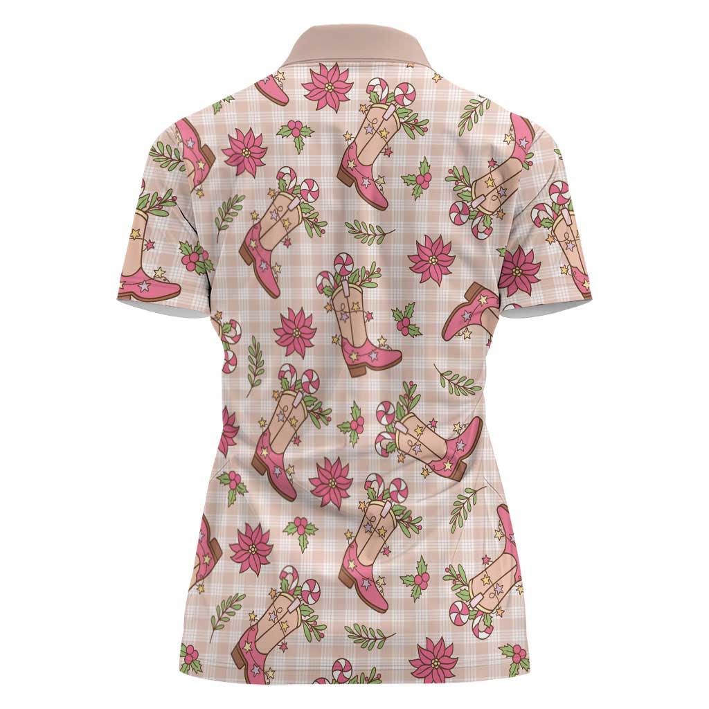 Beige Paniolo Palaka Hawaiian Cowgirl Christmas Women Polo Shirt - Polynesian Pride
