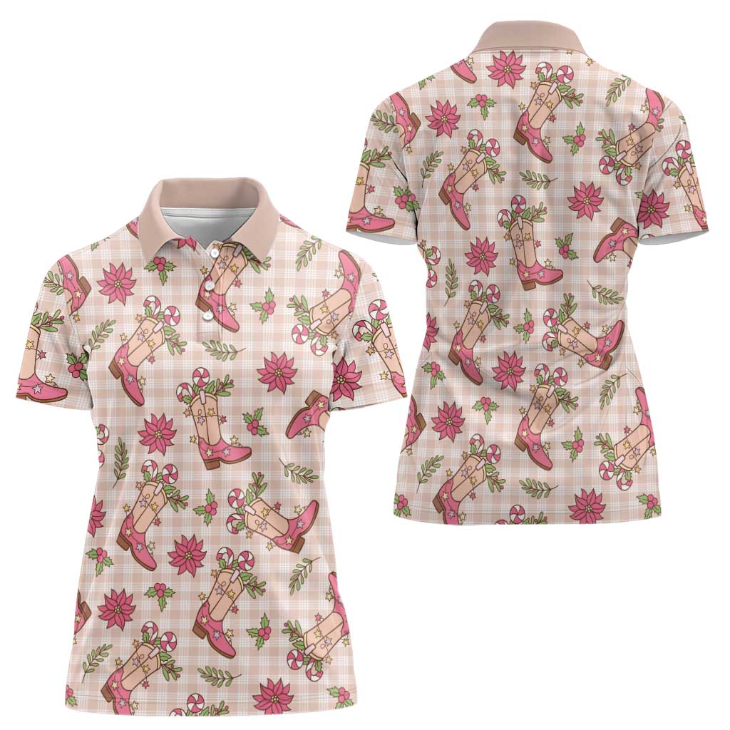 Beige Paniolo Palaka Hawaiian Cowgirl Christmas Women Polo Shirt - Polynesian Pride