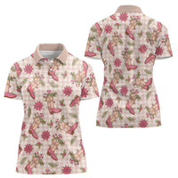 Beige Paniolo Palaka Hawaiian Cowgirl Christmas Women Polo Shirt - Polynesian Pride
