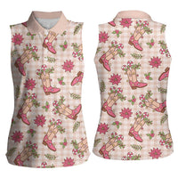 Beige Paniolo Palaka Hawaiian Cowgirl Christmas Women Sleeveless Polo Shirt LT9 - Polynesian Pride