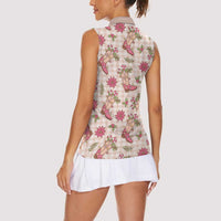 Beige Paniolo Palaka Hawaiian Cowgirl Christmas Women Sleeveless Polo Shirt LT9 - Polynesian Pride