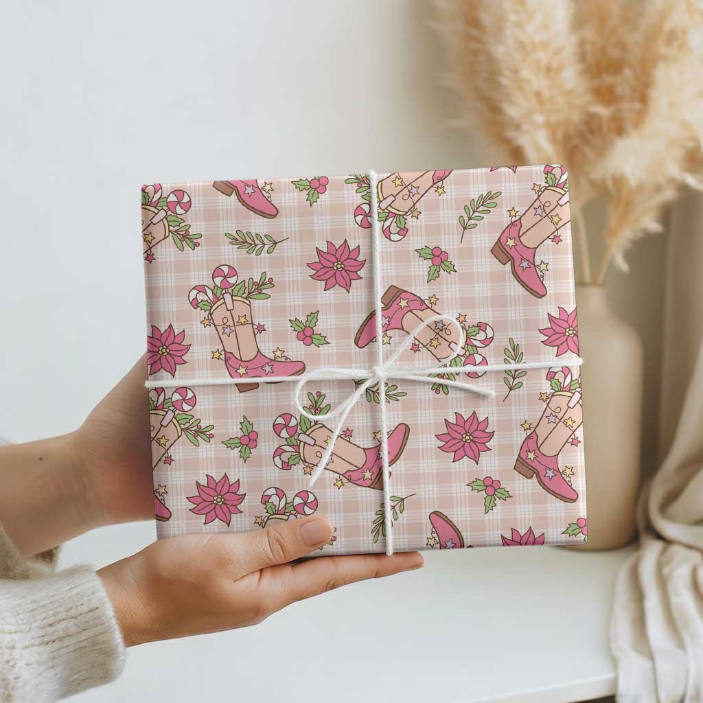 Beige Paniolo Palaka Hawaiian Cowgirl Christmas Wrapping Paper - Polynesian Pride