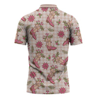 Beige Paniolo Palaka Hawaiian Cowgirl Christmas Zipper Polo Shirt - Polynesian Pride