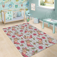 Gray Paniolo Palaka Hawaiian Cowgirl Christmas Area Rug - Polynesian Pride