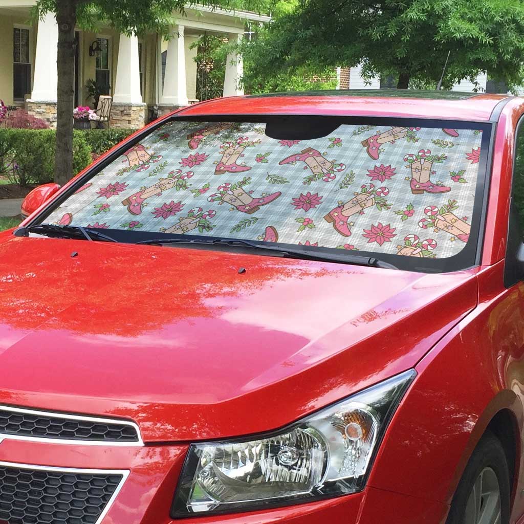 Gray Paniolo Palaka Hawaiian Cowgirl Christmas Auto Sun Shade - Polynesian Pride